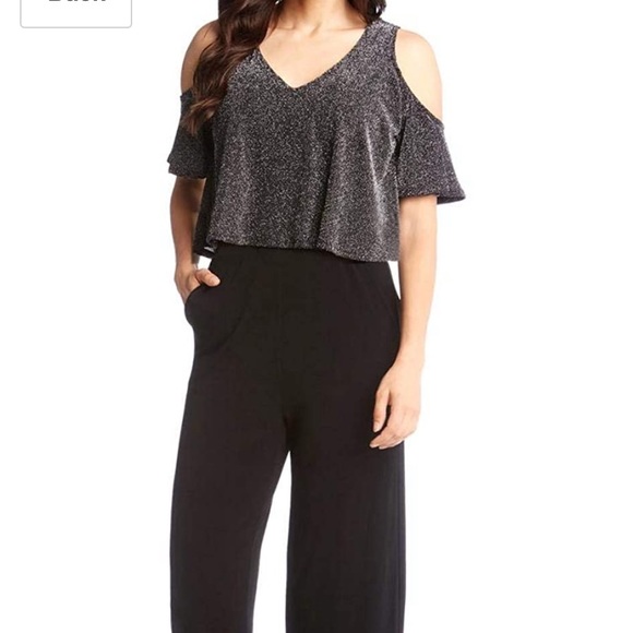 Cold shoulder dressy black pantsuit WITH POCKETS - Picture 7 of 7